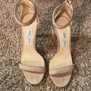 Jimmy Choo Blush Suede Crystal-Trim Ankle Strap Heels